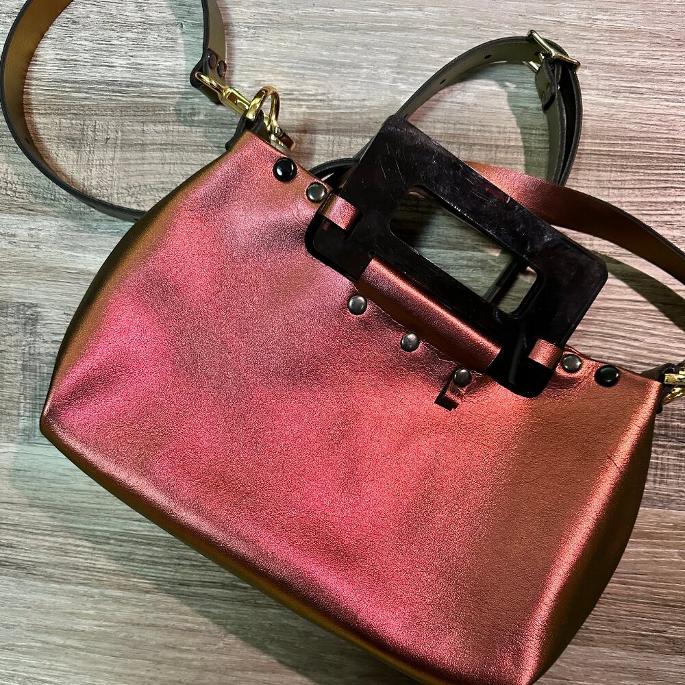 Mohop handbag with crossbody strap, ruby vegan leather